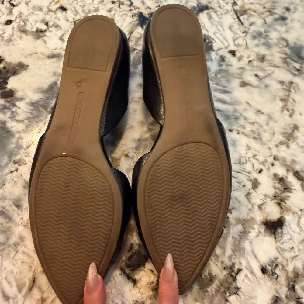 Tommy Hilfiger Narcee Black Leather Pointed Toe d'Orsay Cap Toe Flats‎ Mens 8M